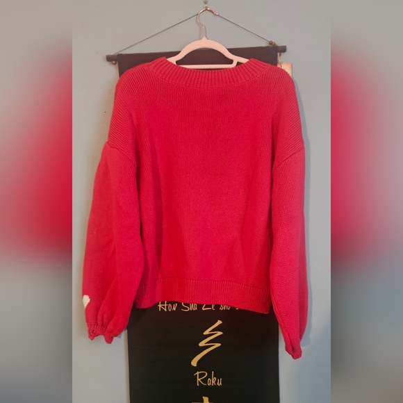 Anthropologie Maeve Red Crew Neck Sweater with Take Me To Milan - Picture 8 of 8